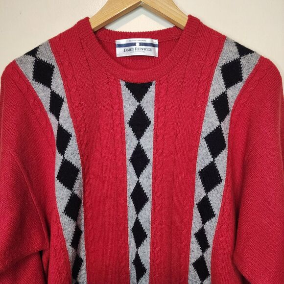 James Renwick Sweater Lambswool Argyle Made In Scotland Mens Large/42 - Picture 3 of 11